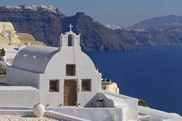 white chapel in Oia town on Santorini