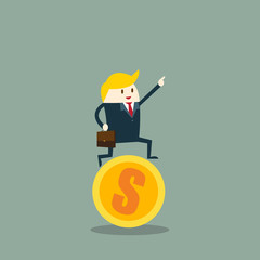 businessman pointing up and stand over the money, the profit more and more. vector