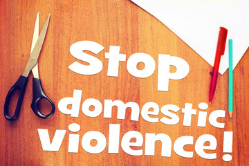 Request to stop domestic violence. Conceptual image with scrapbooking