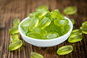 Portion of gummy candy (with lime taste)