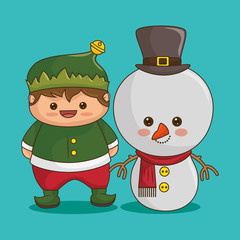 merry christmas characters kawaii style vector illustration design