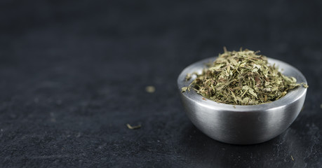 Heap of dried Stevia leaves
