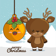 merry christmas characters kawaii style vector illustration design