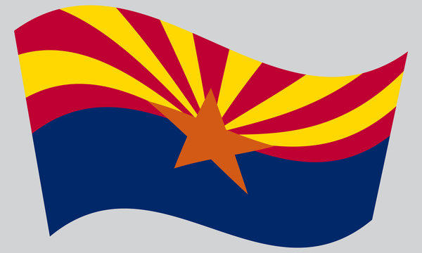 Flag of Arizona waving on gray background