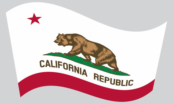 Flag of California waving on gray background