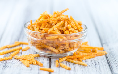 Bowl with Potato Sticks (close-up shot)
