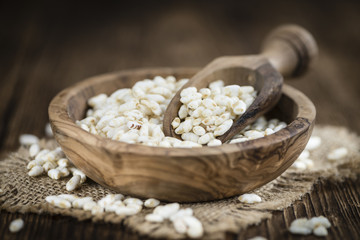 Wooden table with puffed Rice