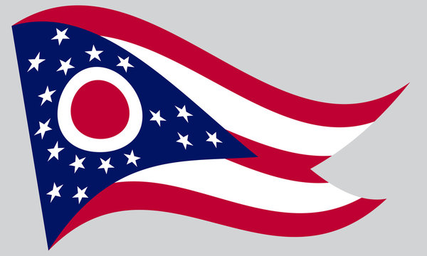 Flag of Ohio waving on gray background