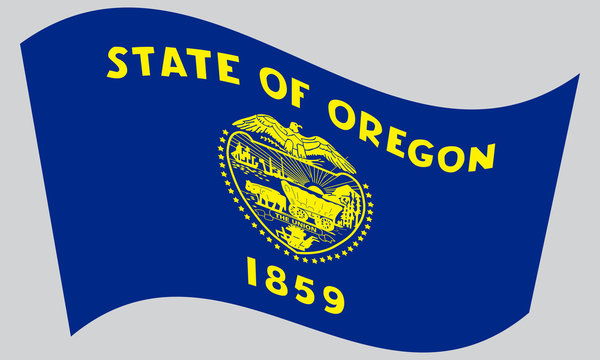 Flag of Oregon waving on gray background