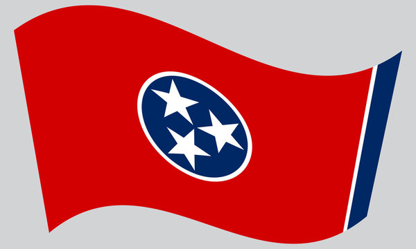 Flag of Tennessee waving on gray background