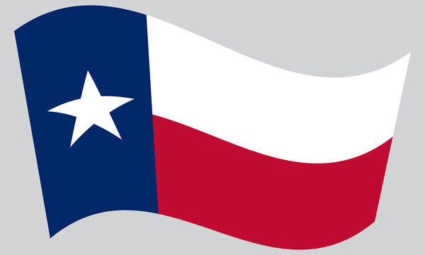 Flag of Texas waving on gray background
