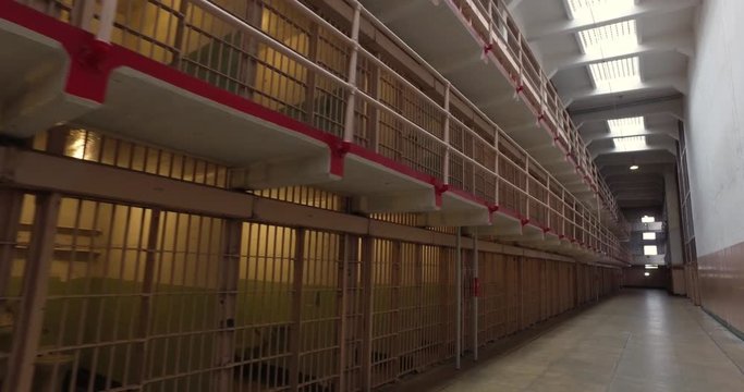 SAN FRANCISCO - Circa October, 2016 - An interior establishing shot of the empty cells inside Alcatraz.  	