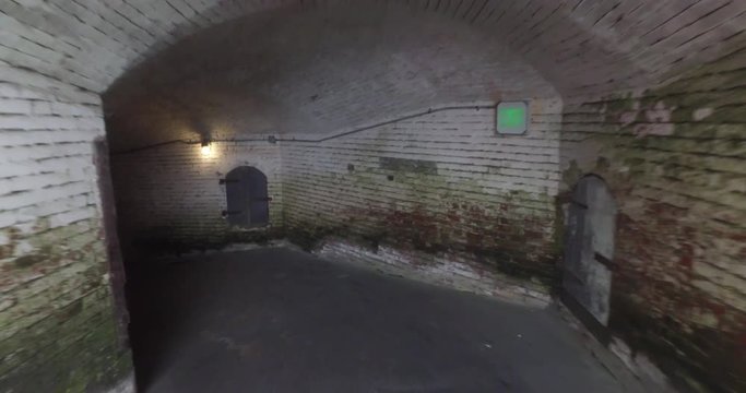 SAN FRANCISCO - Circa October, 2016 - A personal perspective walking through the brick tunnels on Alcatraz Island.  	