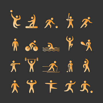 Gold silhouettes of athletes