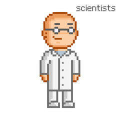 Vector pixel art scientist