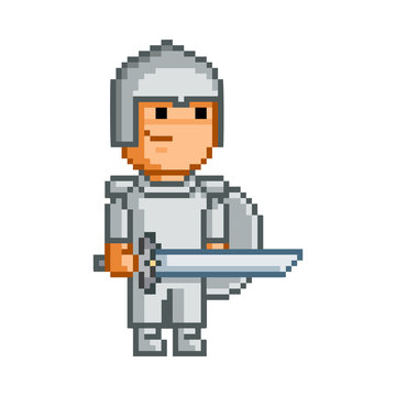 Vector 8 bit pixel hero for game.
