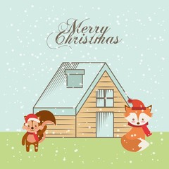 cute animal christmas celebration card vector illustration design