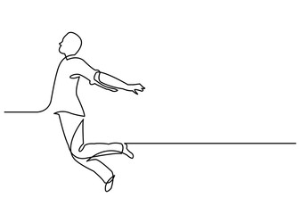 continuous line drawing of happy jumping man