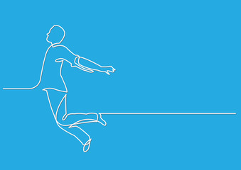 continuous line drawing of happy jumping man
