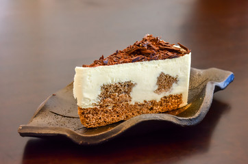 Piece of chocolate cake slice for tea break