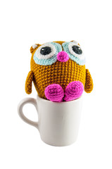 Crochet handmade doll  on white background