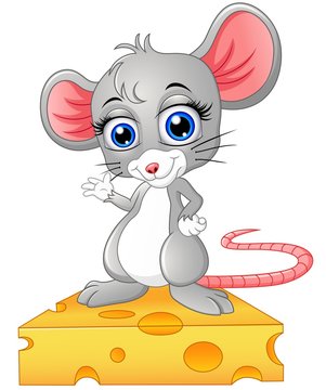 Cute mouse standing above a cheese 