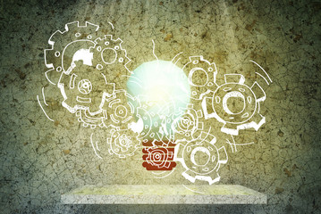 Light bulb and gears.