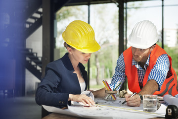 Architect Engineer Discussion Brainstorming Construction Concept