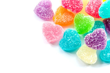Colorful mix jelly fruits on white background