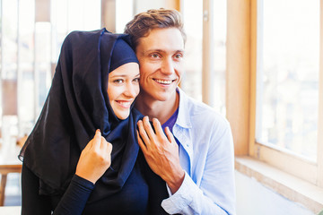 muslim couple in love at home