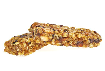 Healthy cereal bar isolated on white background