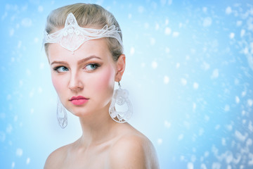 young woman on  snowy