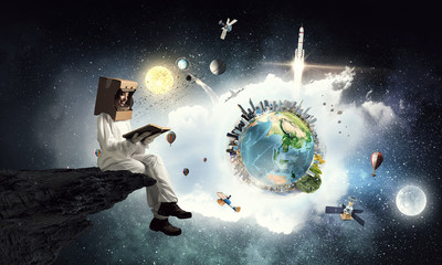 Obraz premium She dreams to explore space . Mixed media