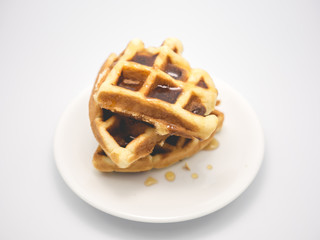 Homemade pancake on white background.