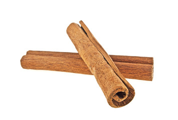 Two sticks of cinnamon, isolated on white background