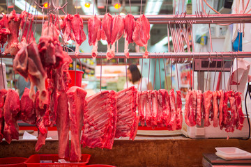 Stall selling pork in the market