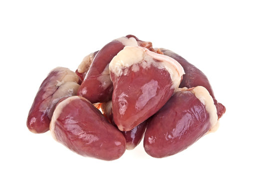 Cooking ingredients, chicken heart on isolated white background