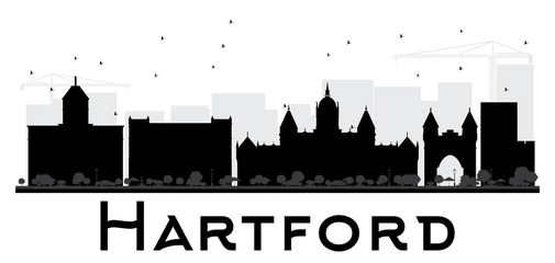 Hartford City skyline black and white silhouette.