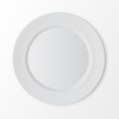 Vector White Flat Round Plate Top View Isolated on Background