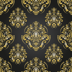 Seamless oriental pattern in the style of baroque. Traditional classic ornament. Black and golden pattern