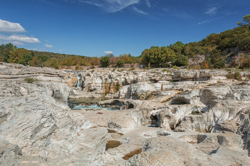 Spectacular waterfalls and rapids of the Cascades du Sautadet, France.