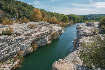 Spectacular waterfalls and rapids of the Cascades du Sautadet, France.