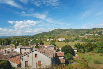 Fototapeta na wymiar Panorama near the French village of Vallon Pont d'Arc