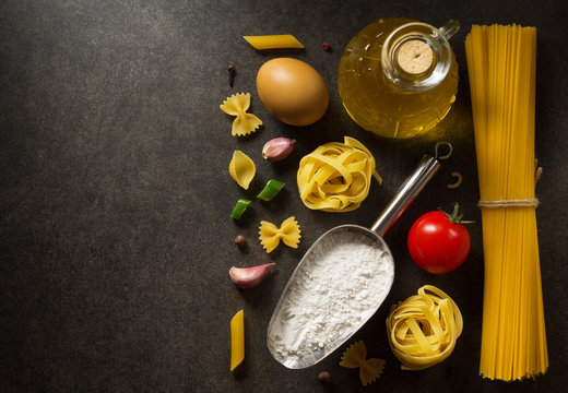 pasta and food ingredient  on table