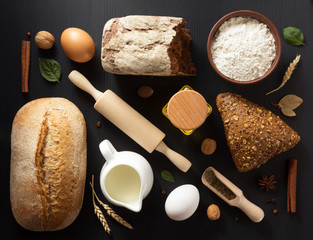 bread and bakery products on wood