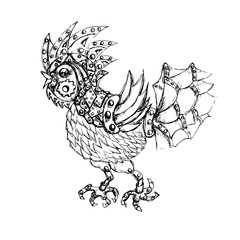 Steam punk mechanical bird Rooster symbol of 2017 New Year