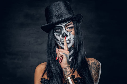  A woman with skull make up.