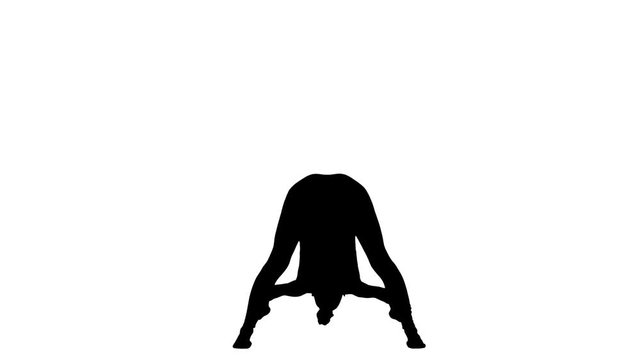Woman practicing yoga. Silhouette. White background