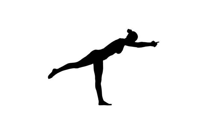 Woman practicing yoga. White background. Silhouette