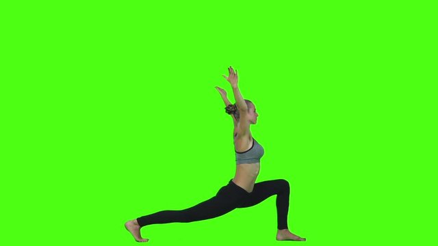 Fitness girl yoga. Green screen. Slow motion